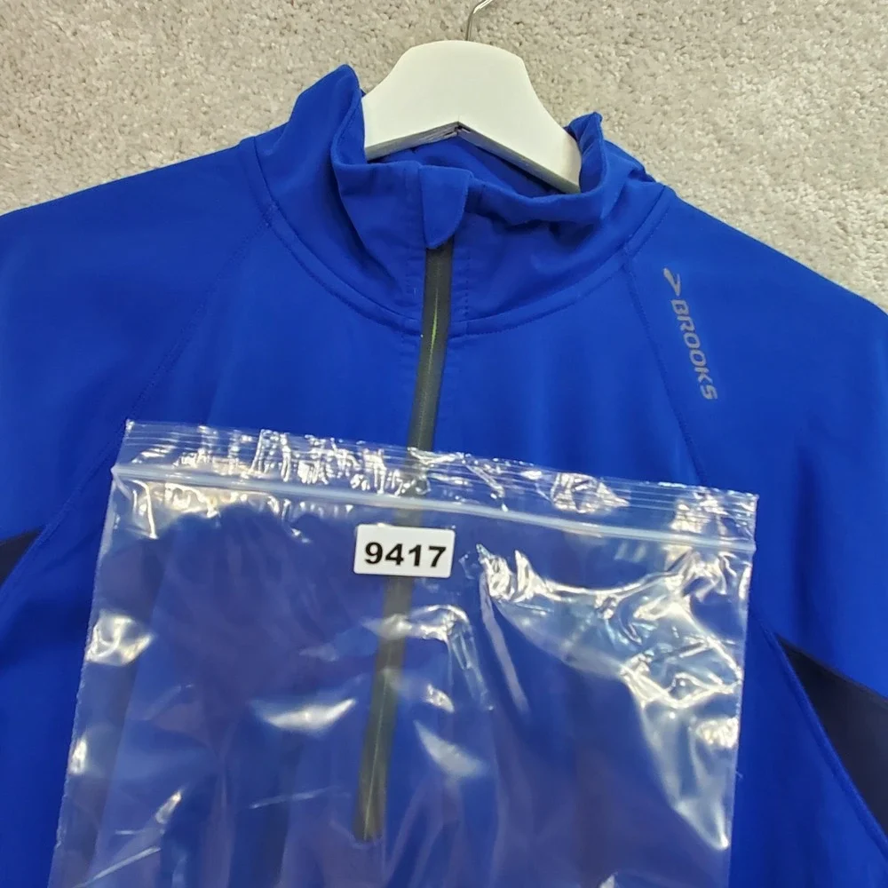 Brooks Run Happy Drilayer Technology Top Mens Medium Blue‎ Mock Neck Athleisure